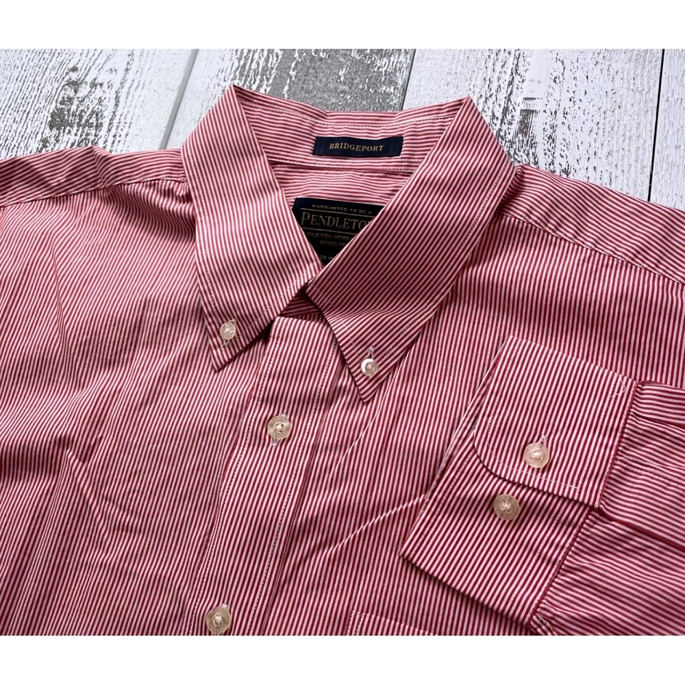 Pendleton Bridgeport Shirt Men's Large Red White Stripe Button Down Cotton